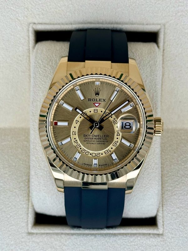 2024 Rolex Sky-Dweller 42mm 336238 Yellow Gold Oysterflex Champagne Dial for sale