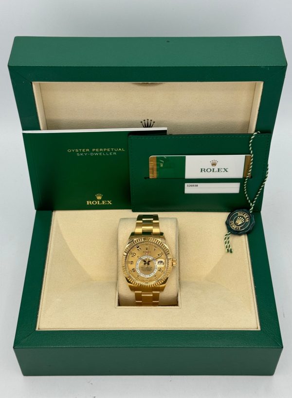 2019 Rolex Sky-Dweller 42mm 326938 Yellow Gold Oyster Champagne Dial for sale
