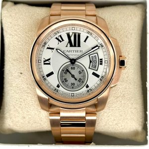 2016 Cartier Calibre de Cartier 42mm W7100018 Rose Gold White Dial for sale