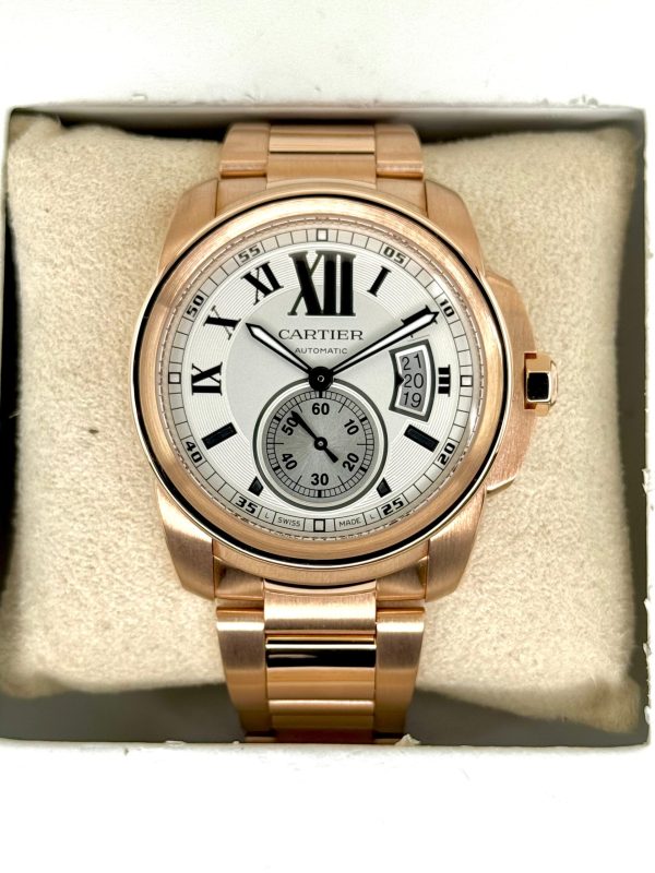 2016 Cartier Calibre de Cartier 42mm W7100018 Rose Gold White Dial for sale