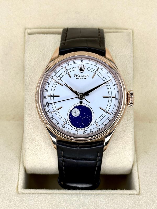 2022 Rolex Cellini Moonphase 39mm 50535 Rose Gold White Dial for sale