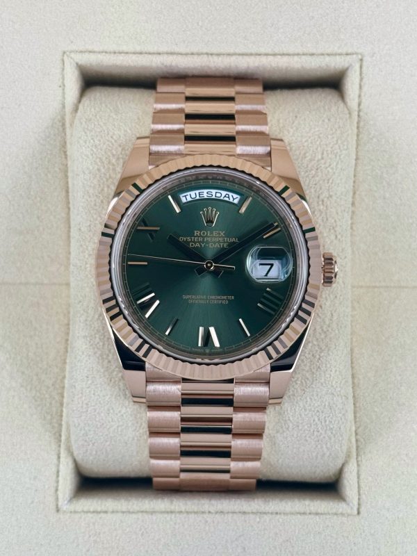 2025 Rolex Day-Date 40mm 228235 Presidential Rose Gold Olive Dial (Unworn) (No. 1 of 2) for sale