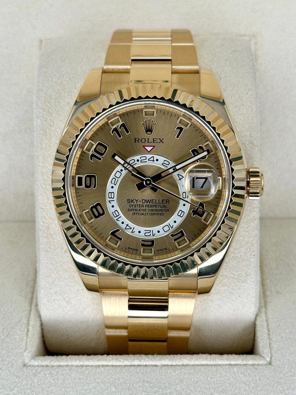 2017 Rolex Sky-Dweller 42mm 326938 Yellow Gold Oyster Champagne Dial for sale