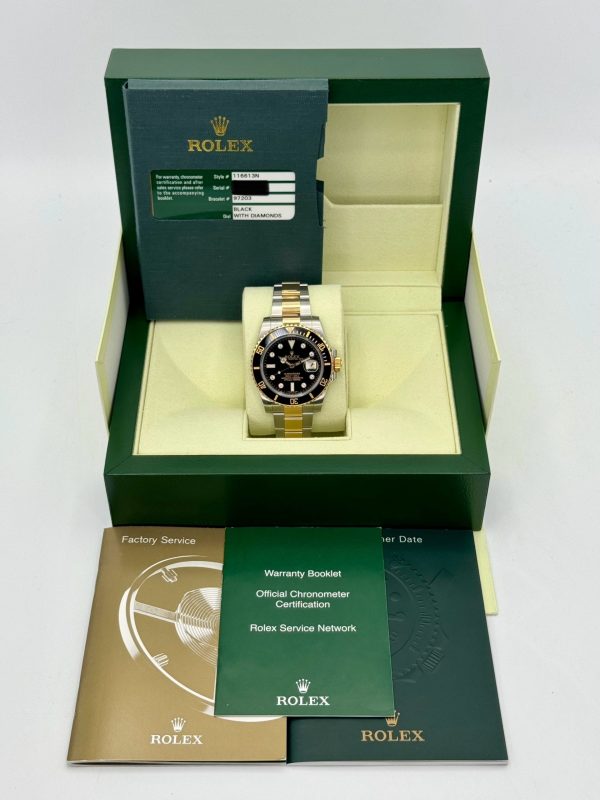 2015 Rolex Submariner 40mm 116613N Two-Tone Black Serti Diamond Dial for sale