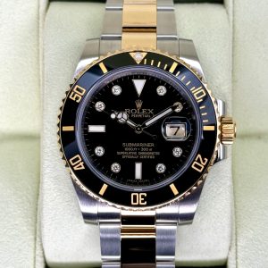 2015 Rolex Submariner 40mm 116613N Two-Tone Black Serti Diamond Dial for sale