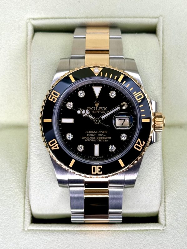 2015 Rolex Submariner 40mm 116613N Two-Tone Black Serti Diamond Dial for sale