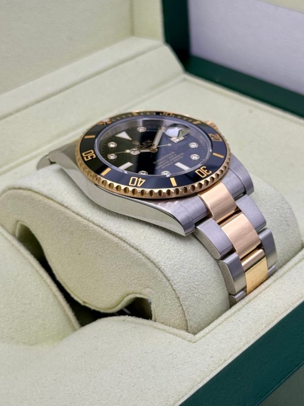 2015 Rolex Submariner 40mm 116613N Two-Tone Black Serti Diamond Dial for sale
