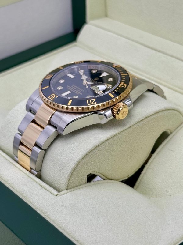 2015 Rolex Submariner 40mm 116613N Two-Tone Black Serti Diamond Dial for sale