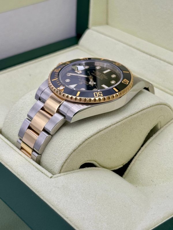 2015 Rolex Submariner 40mm 116613N Two-Tone Black Serti Diamond Dial for sale