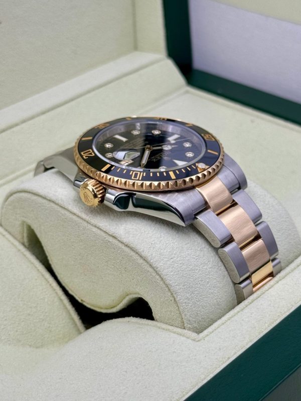 2015 Rolex Submariner 40mm 116613N Two-Tone Black Serti Diamond Dial for sale