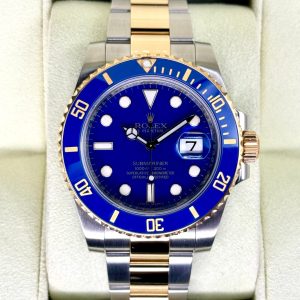 2010 Rolex Submariner “Bluesy” 40mm 116613LB Two-Tone Flat Blue Dial for sale