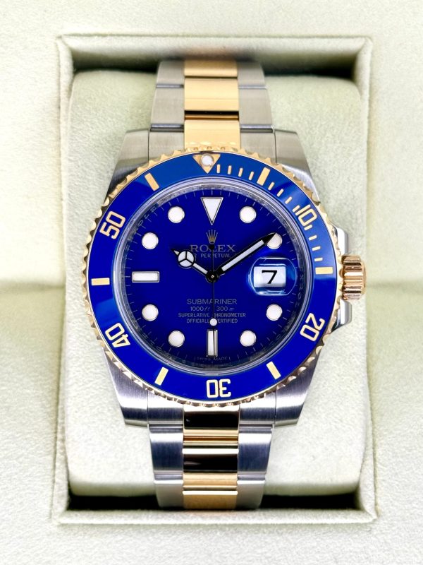 2010 Rolex Submariner “Bluesy” 40mm 116613LB Two-Tone Flat Blue Dial for sale