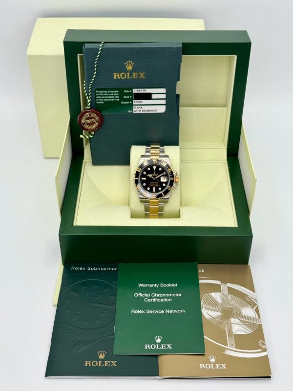 2015 Rolex Submariner 40mm 116613N Two-Tone Black Serti Diamond Dial for sale