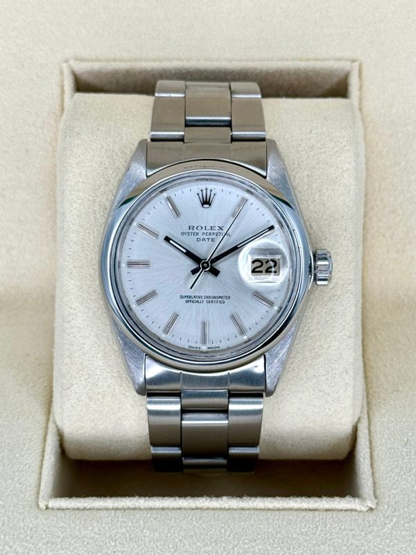 1983 Rolex Oyster Perpetual Date 34mm 1500 Stainless Steel Silver Dial for sale