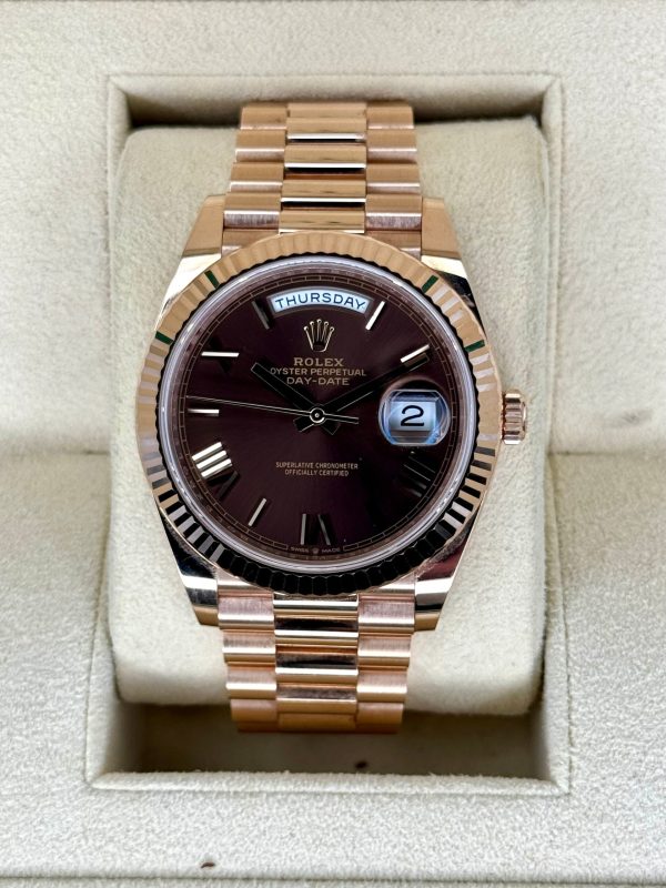 2021 Rolex Day-Date 40mm 228235 Presidential Rose Gold Chocolate Dial for sale