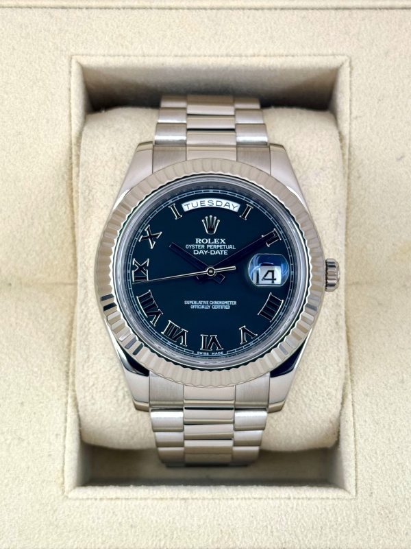 2015 Rolex Day-Date II 41mm 218239 White Gold Presidential Black Dial for sale