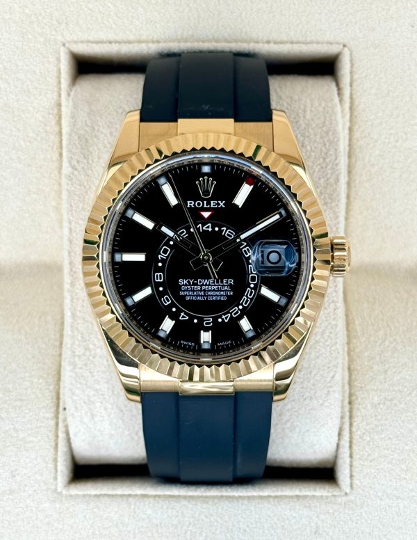 2022 Rolex Sky-Dweller 42mm 326238 Yellow Gold Oysterflex Black Dial for sale
