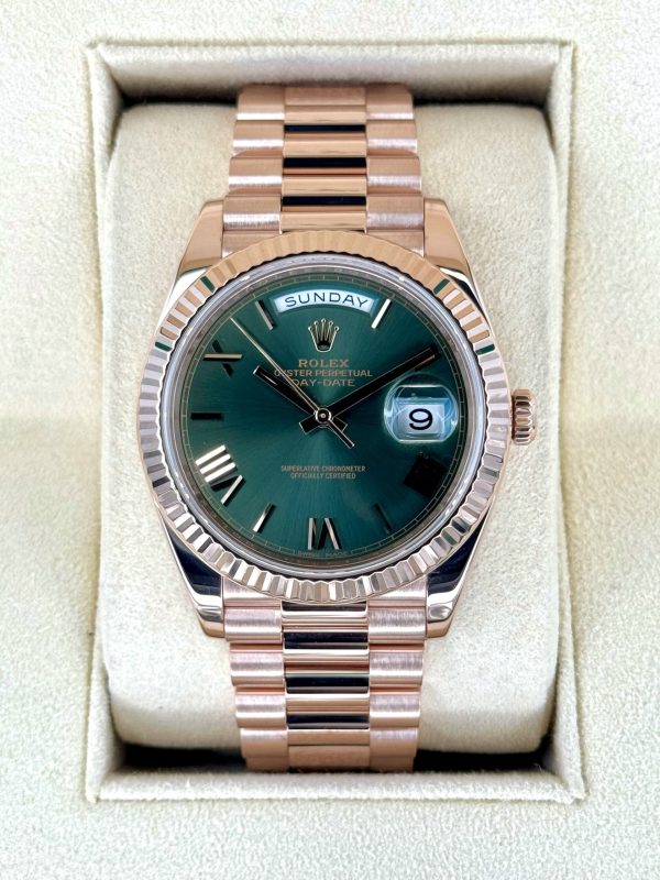 2019 Rolex Day-Date 40mm 228235 Presidential Rose Gold Olive Dial (No. 1 of 2) for sale