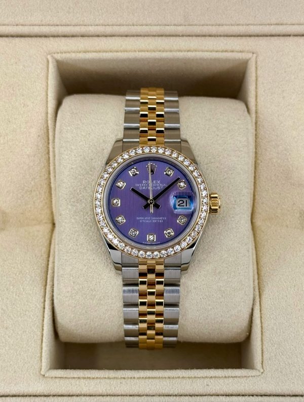 2018 Lady-Datejust 28mm 279383RBR Lavender Stripe Motif Diamond Dial for sale
