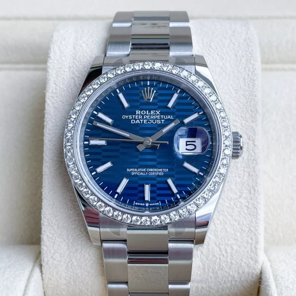 Rolex Datejust 36mm Full Set 2023 UNWORN 126200 Blue Fluted Motif Dial Diamond B for sale