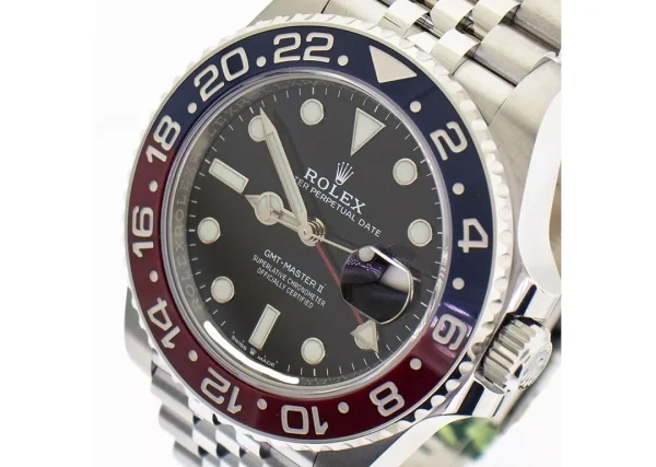 Rolex GMT-Master II 40mm Stainless Steel Black Dial Pepsi Red Blue Bezel 126710 for sale