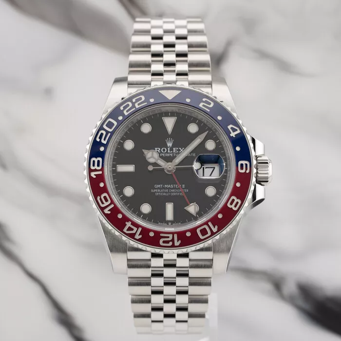 Rolex GMT-Master II 126710BLRO dial and case detail