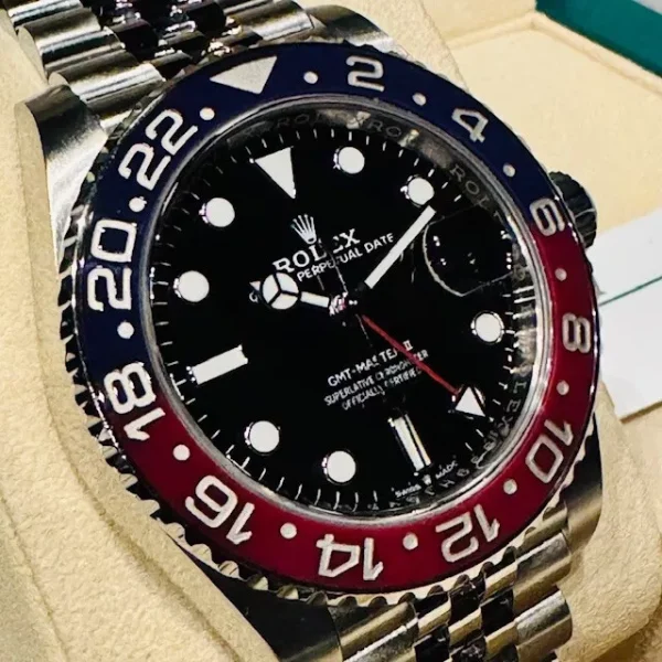 Rolex GMT Master II Pepsi 126710BLRO 40mm Blue & Red Bezel Jubilee Box & Papers for sale