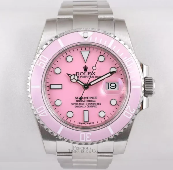 Rolex Submariner 116610 Date Steel 40mm-Custom Pink Ceramic Bezel & Pink Dial for sale