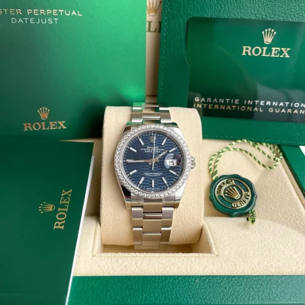 Rolex Datejust 36mm Full Set 2023 UNWORN 126200 Blue Fluted Motif Dial Diamond B for sale