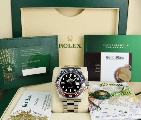 Rolex GMT-Master II 40mm Stainless Steel Black Dial Pepsi Red Blue Bezel 126710 for sale