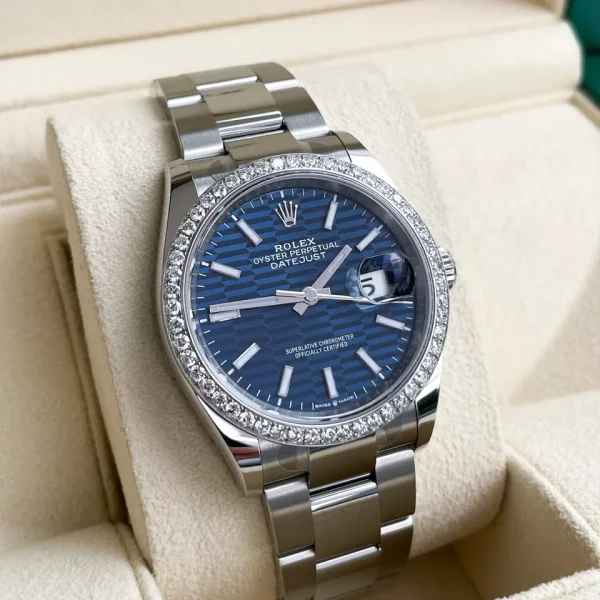 Rolex Datejust 36mm Full Set 2023 UNWORN 126200 Blue Fluted Motif Dial Diamond B for sale