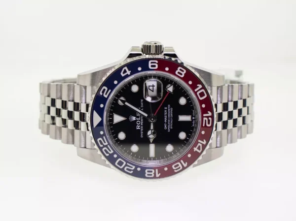 Rolex GMT-Master II 40mm Stainless Steel Black Dial Pepsi Red Blue Bezel 126710 for sale